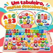 Peças com letras números frutas animais pessoas e transportes