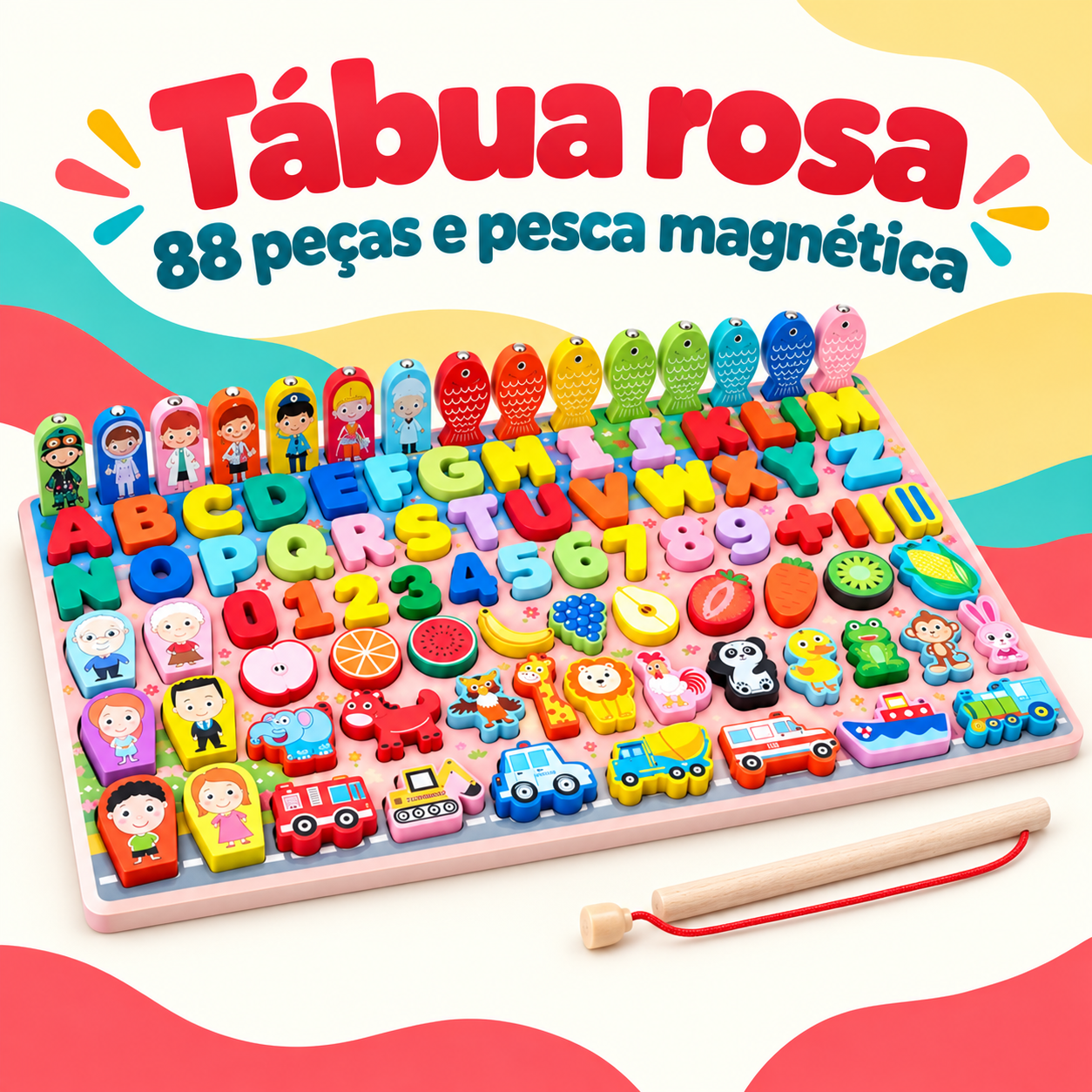 Tábua rosa com 88 peças e pesca magnética