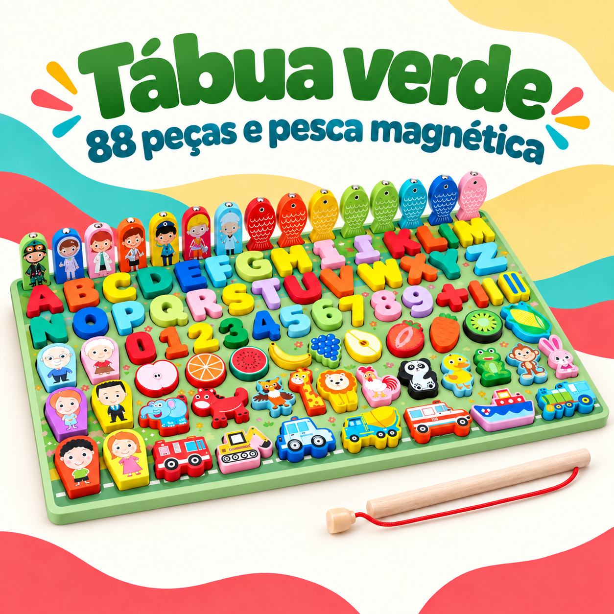 Tábua verde com 88 peças e pesca magnética