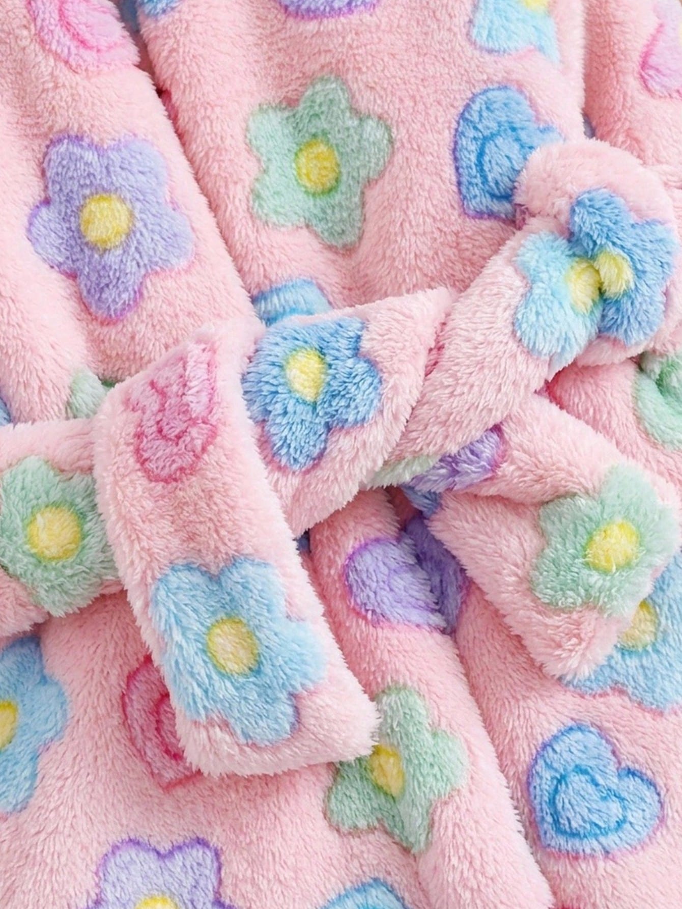 Roupão Bebê Menina com Capuz Fleece Urso e Floral 004 Roupão Menina 01 Kabannas 