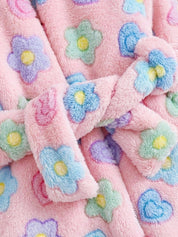 Roupão Bebê Menina com Capuz Fleece Urso e Floral 004 Roupão Menina 01 Kabannas 