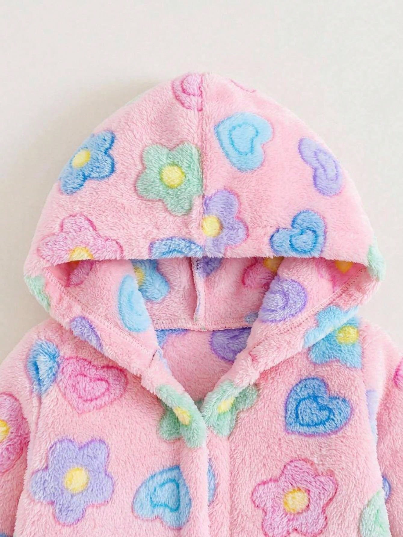 Roupão Bebê Menina com Capuz Fleece Urso e Floral 004 Roupão Menina 01 Kabannas 
