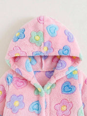 Roupão Bebê Menina com Capuz Fleece Urso e Floral 004 Roupão Menina 01 Kabannas 