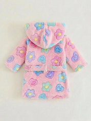 Roupão Bebê Menina com Capuz Fleece Urso e Floral 004 Roupão Menina 01 Kabannas 