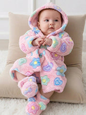 Roupão Bebê Menina com Capuz Fleece Urso e Floral 004 Roupão Menina 01 Kabannas Rosa 0-1 Meses 