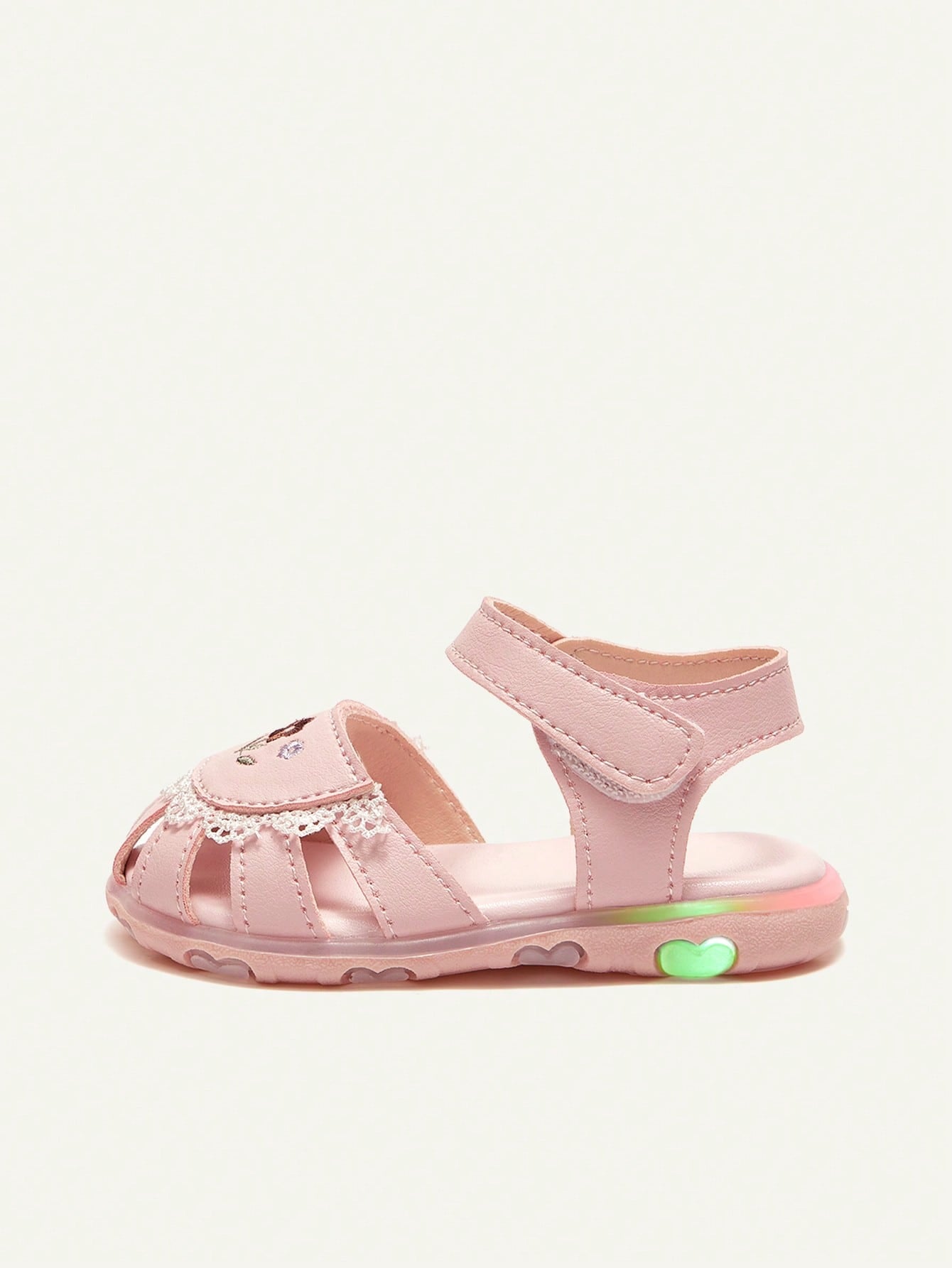 Sandália Bebê Menina Fechada com Luz LED Bordado Floral Renda Velcro 002 Sandália Infantil 17 Kabannas 