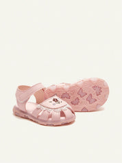 Sandália Bebê Menina Fechada com Luz LED Bordado Floral Renda Velcro 002 Sandália Infantil 17 Kabannas 