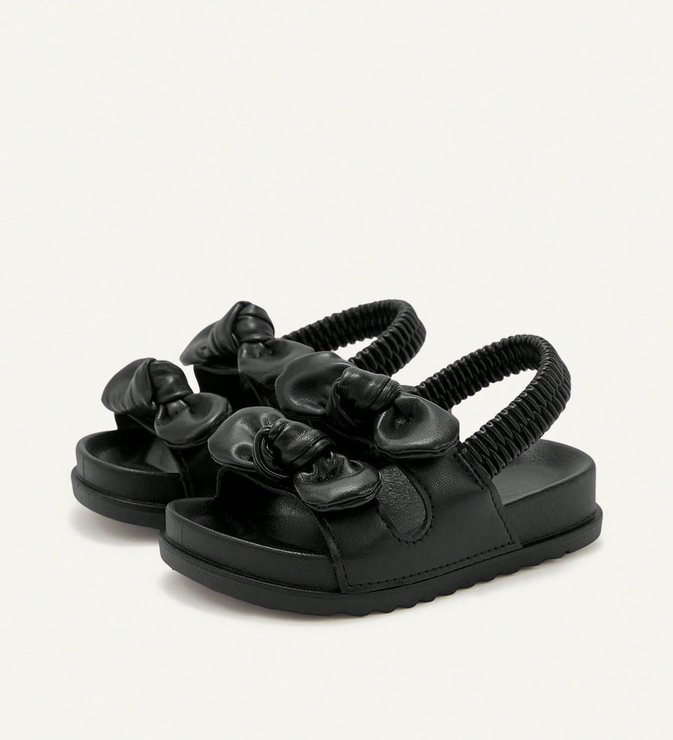 Sandália Infantil Bebê Menina Plana Slingback Elástico com Laço 001 Sandália Infantil 11 Kabannas Preto 19 