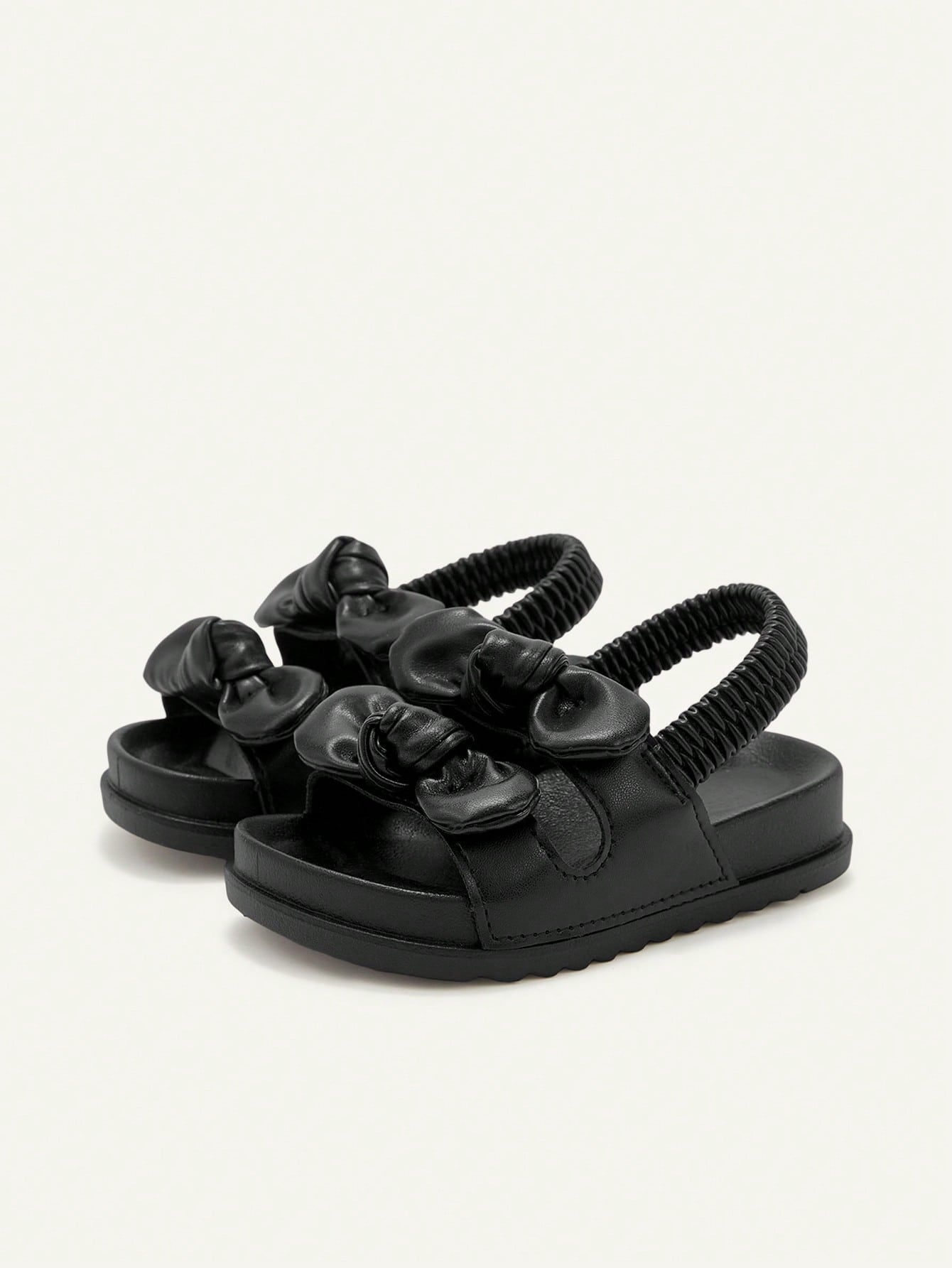 Sandália Infantil Bebê Menina Plana Slingback Elástico com Laço 001 Sandália Infantil 11 Kabannas Preto 19 