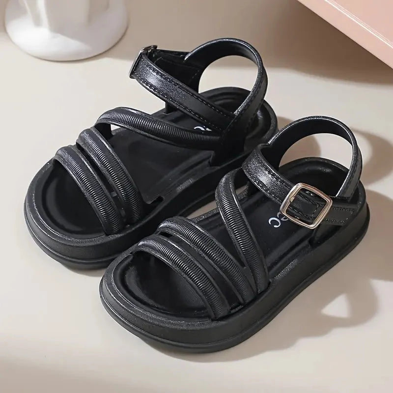 Sandália Infantil Feminina Estilo Romano Fivela Calçado Infantil 18 Kabannas Preto 21 