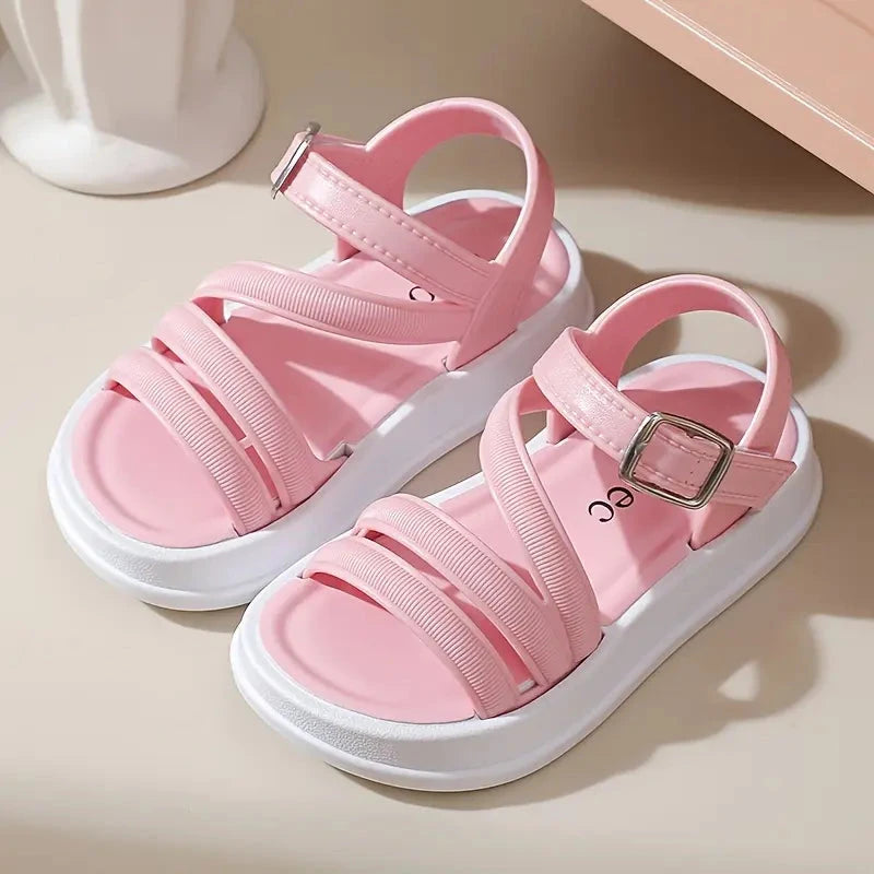 Sandália Infantil Feminina Estilo Romano Fivela Calçado Infantil 18 Kabannas Rosa 21 