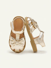 Sandália Infantil Feminina Gladiadora com Laço Couro Velcro 001 Sandália Infantil 04 Kabannas Dourado 18 