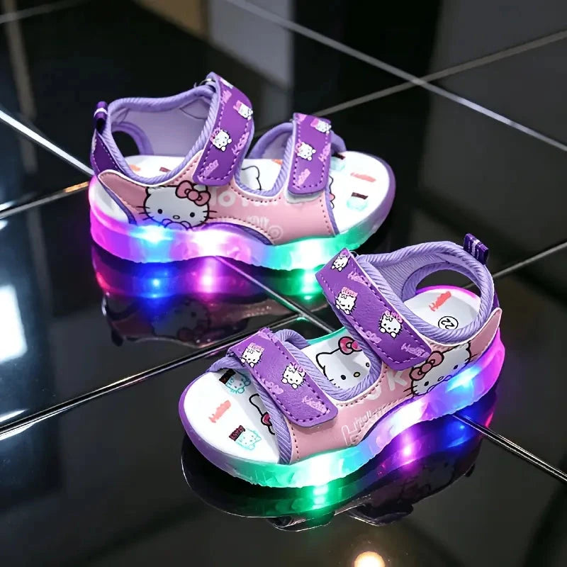 Sandália Infantil LED Hello Kitty Velcro Meninas Calçado Infantil 19 Kabannas Roxo 19 