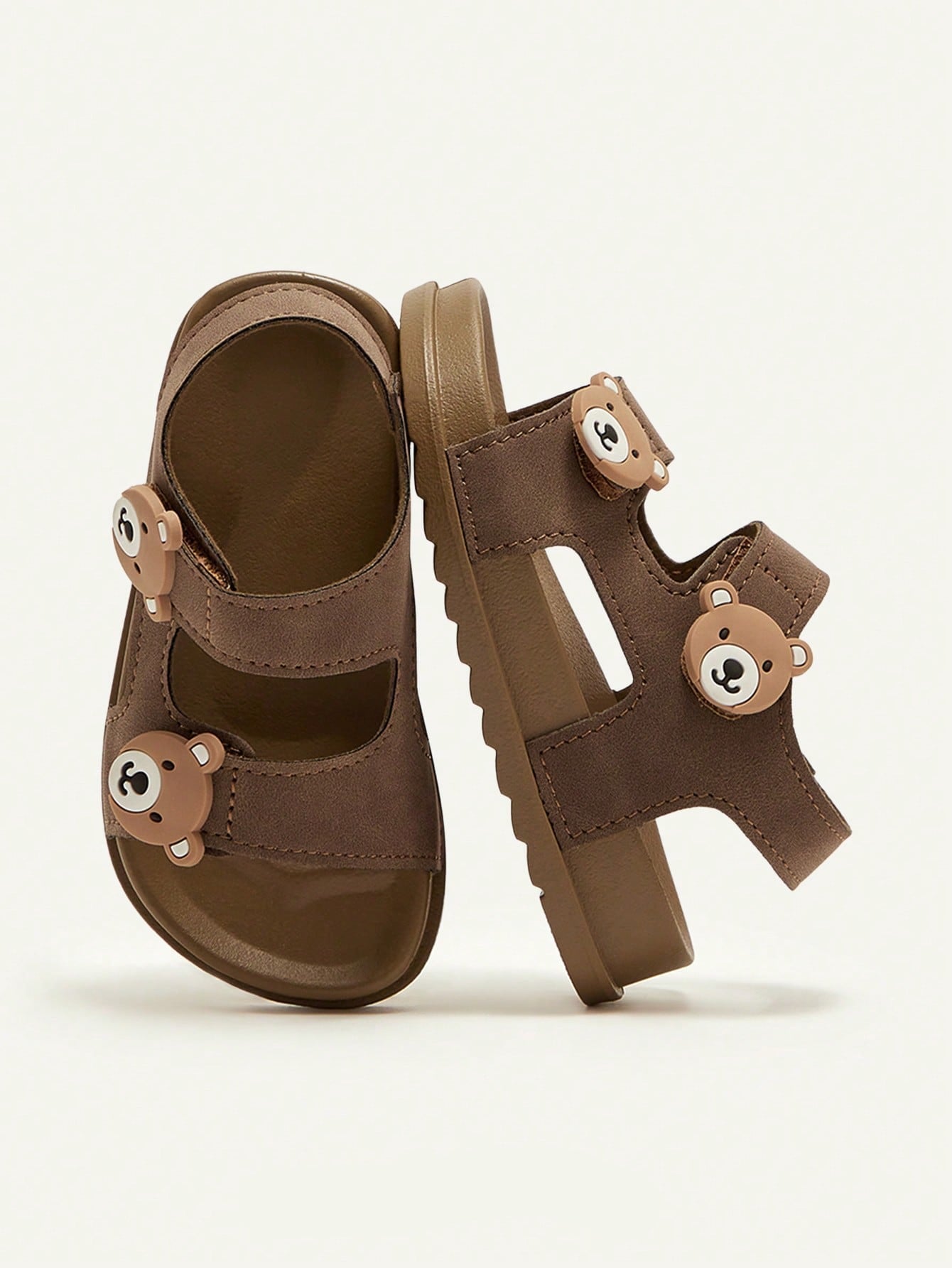 Sandália Infantil Masculina Casual Abertura com Velcro Enfeite de Ursinho 001 Sandália Infantil 01 Kabannas Marrom 19 