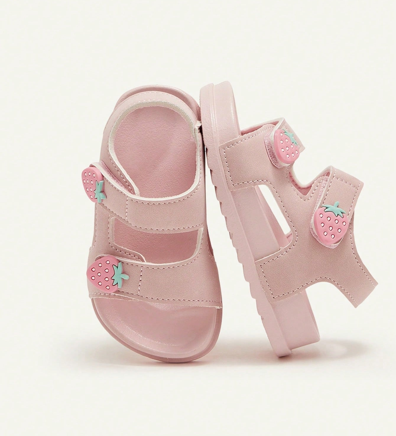 Sandália Infantil Menina Aberta Dois Velcros Morango Sola Macia 001 Sandália Infantil 02 Kabannas Rosa 19 