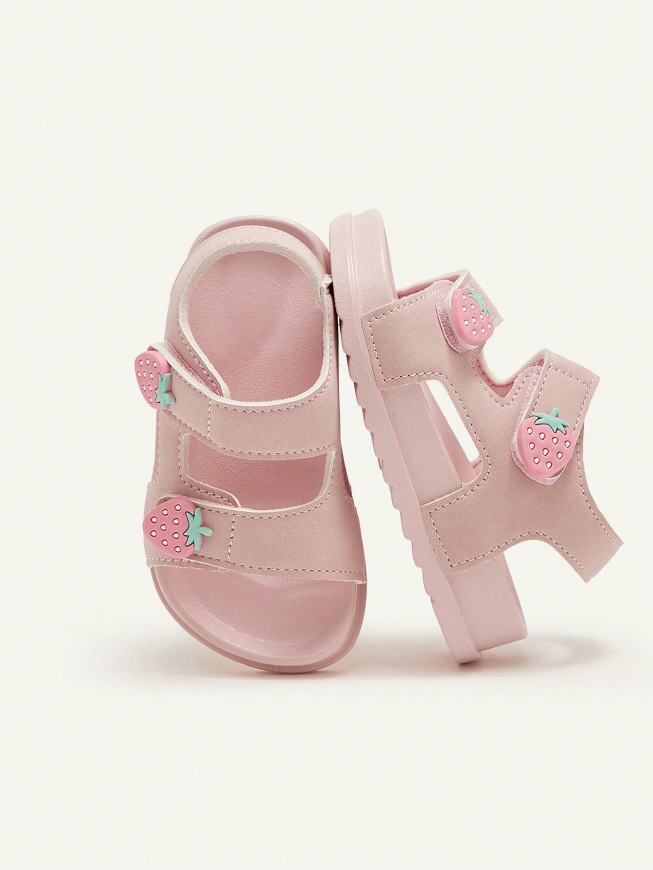 Sandália Infantil Menina Aberta Dois Velcros Morango Sola Macia 001 Sandália Infantil 02 Kabannas Rosa 19 