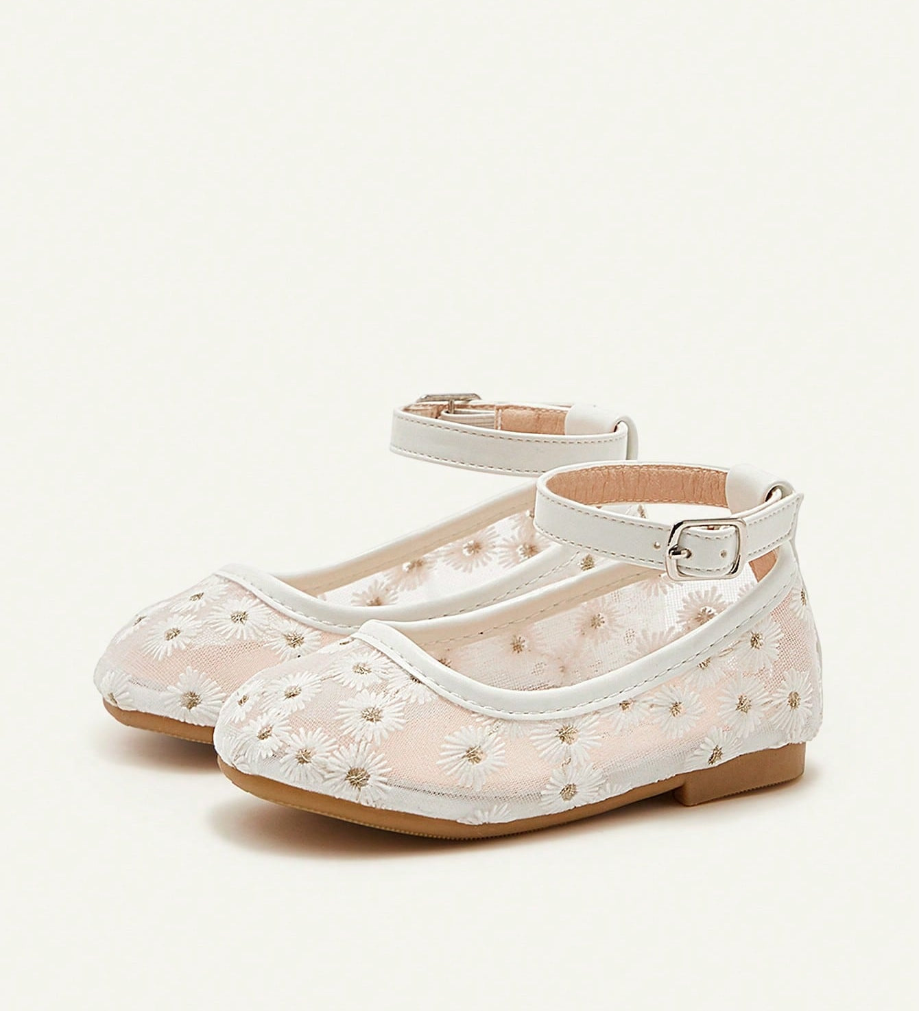 Sapatilha Infantil Menina Bordado Floral Tira Tornozelo Bico Redondo 001 Sapatilha Infantil 02 Kabannas Branco 17 