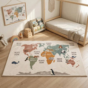 Tapete Infantil Mapa Múndi com Animais Antiderrapante Tapete Infantil 04 Kabannas 