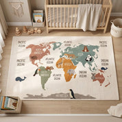 Tapete Infantil Mapa Múndi com Animais Antiderrapante Tapete Infantil 04 Kabannas 80x120 
