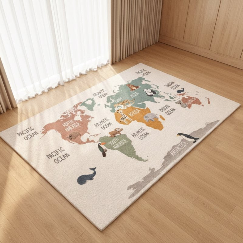 Tapete Infantil Mapa Múndi com Animais Antiderrapante Tapete Infantil 04 Kabannas 80x160 