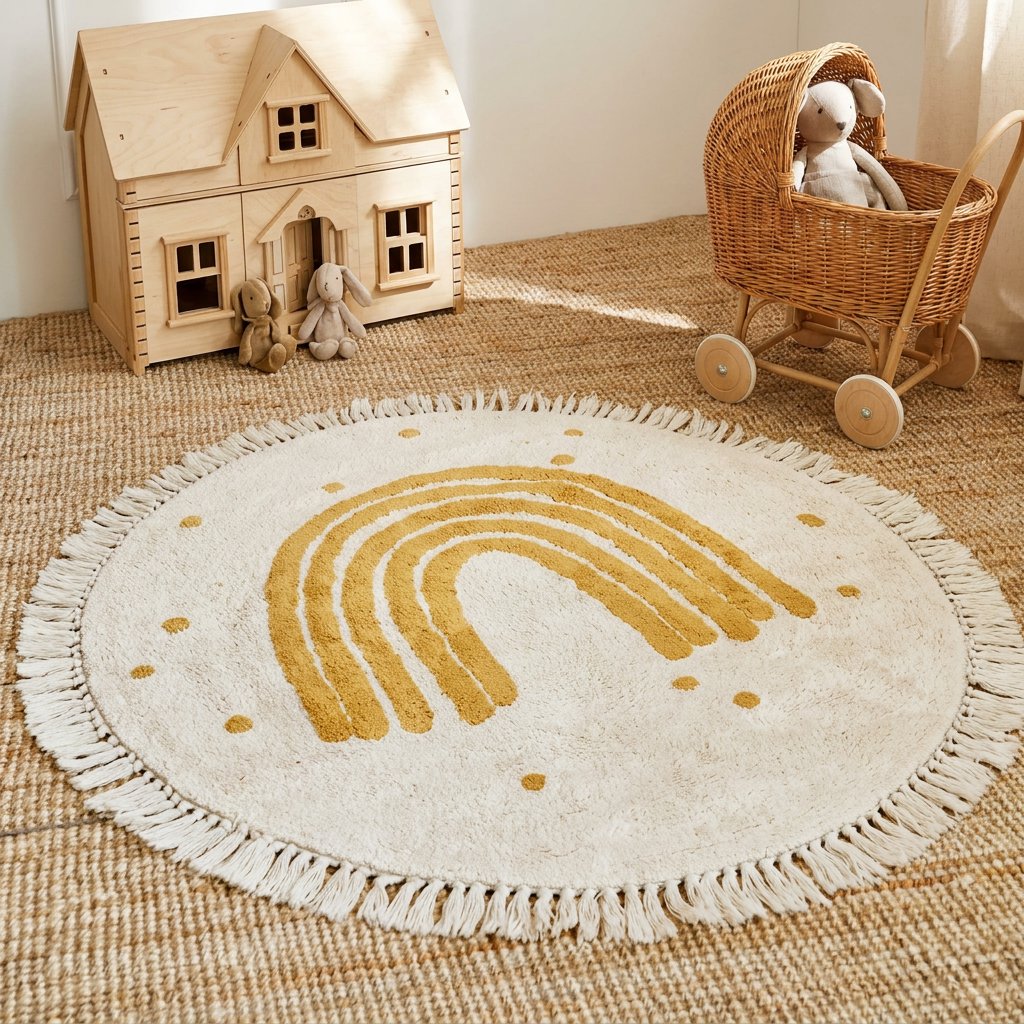 Tapete Infantil Redondo Arco-íris com Borla Tapete Infantil 21 Kabannas Amarelo 80x80 