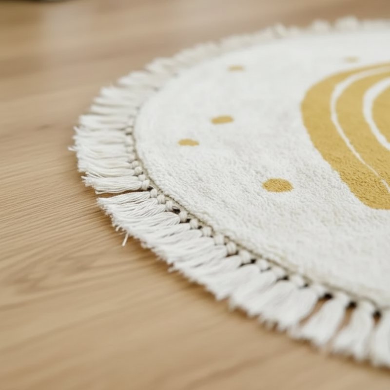 Tapete Infantil Redondo Bege com Borla Antiderrapante Tapete Infantil 16 Kabannas 