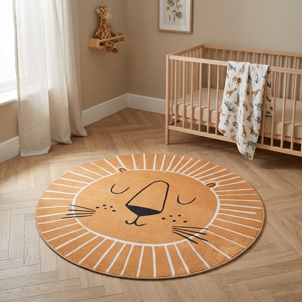 Tapete Infantil Redondo Macio Leão Safari Tapete Infantil 18 Kabannas Caramelo 80x80 