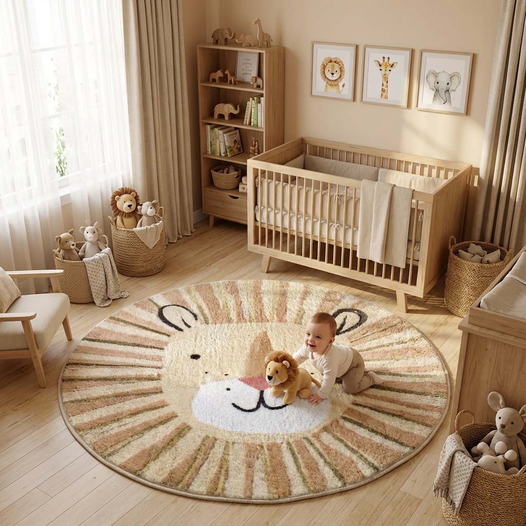 Tapete Infantil Redondo Macio Leão Tapete Infantil 02 Kabannas 