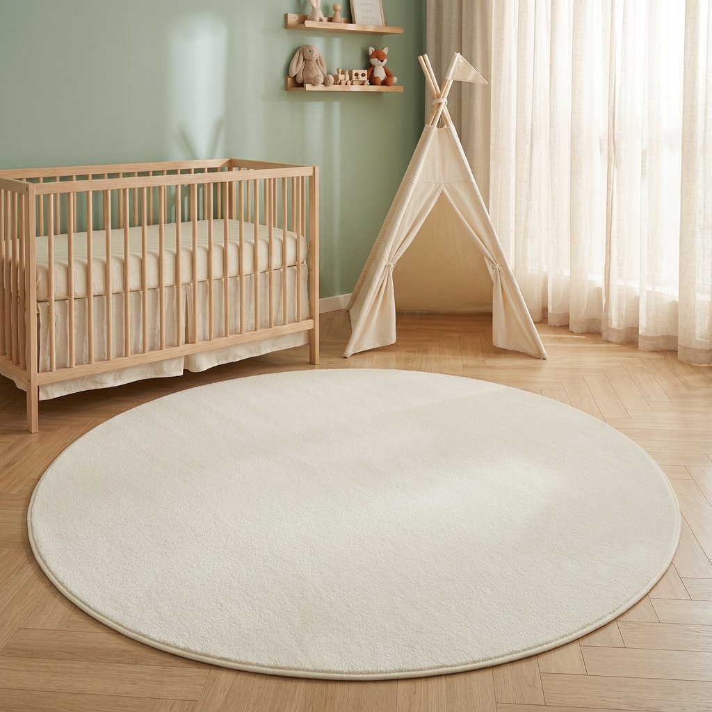 Tapete Infantil Redondo Macio Off-White para Quarto de Bebê e Criança Tapete Infantil Off-White 02 Kabannas Off-white 80x80 