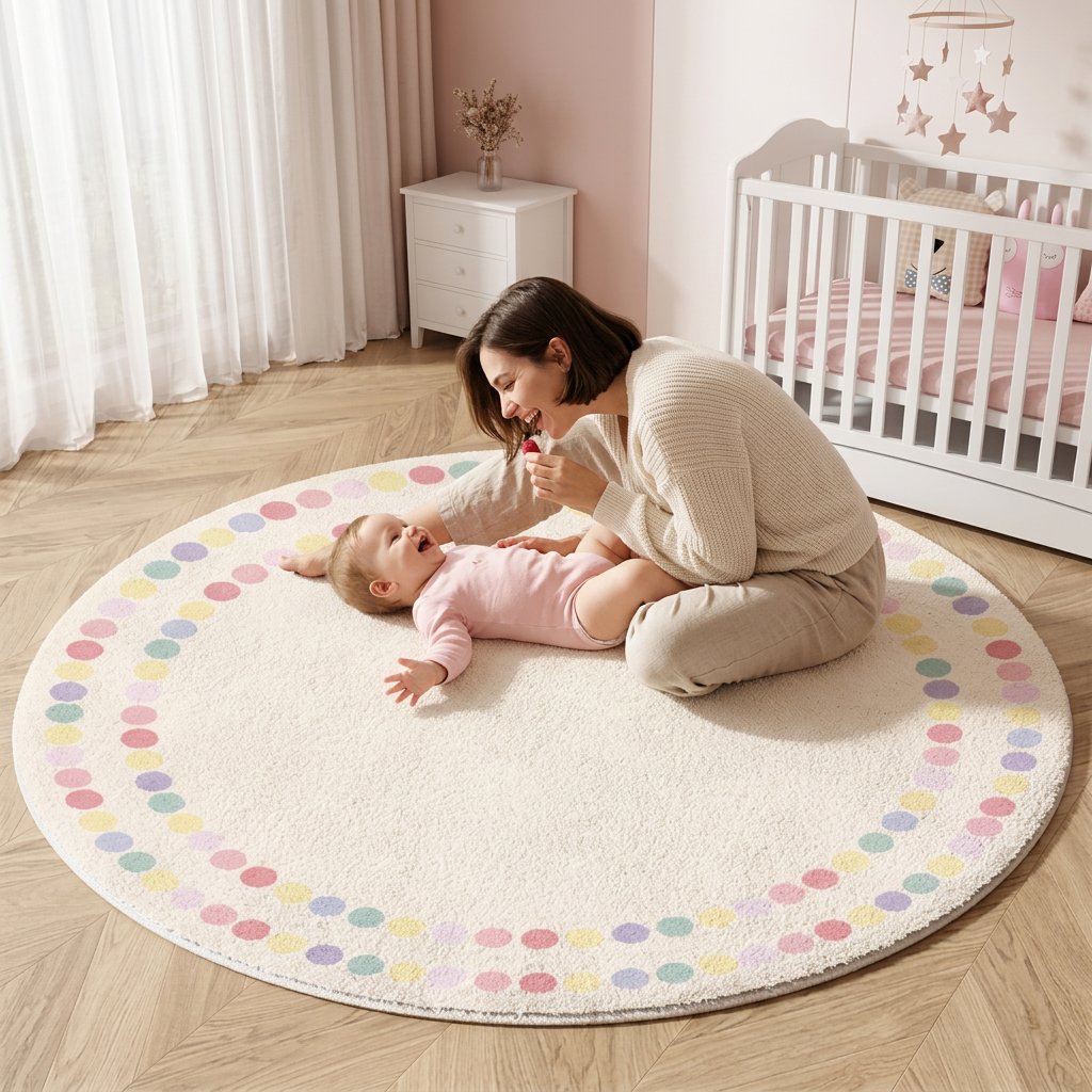 Tapete Infantil Redondo Macio Off-White Poá Candy Colors Tapete Infantil 05 Kabannas 