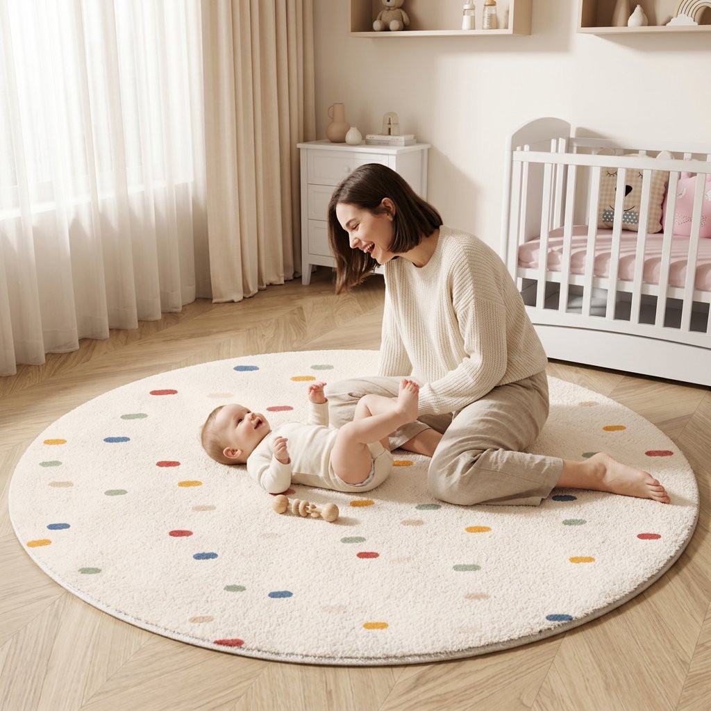 Tapete Infantil Redondo Macio Off-White Poá Colorido Tapete Infantil 04 Kabannas 