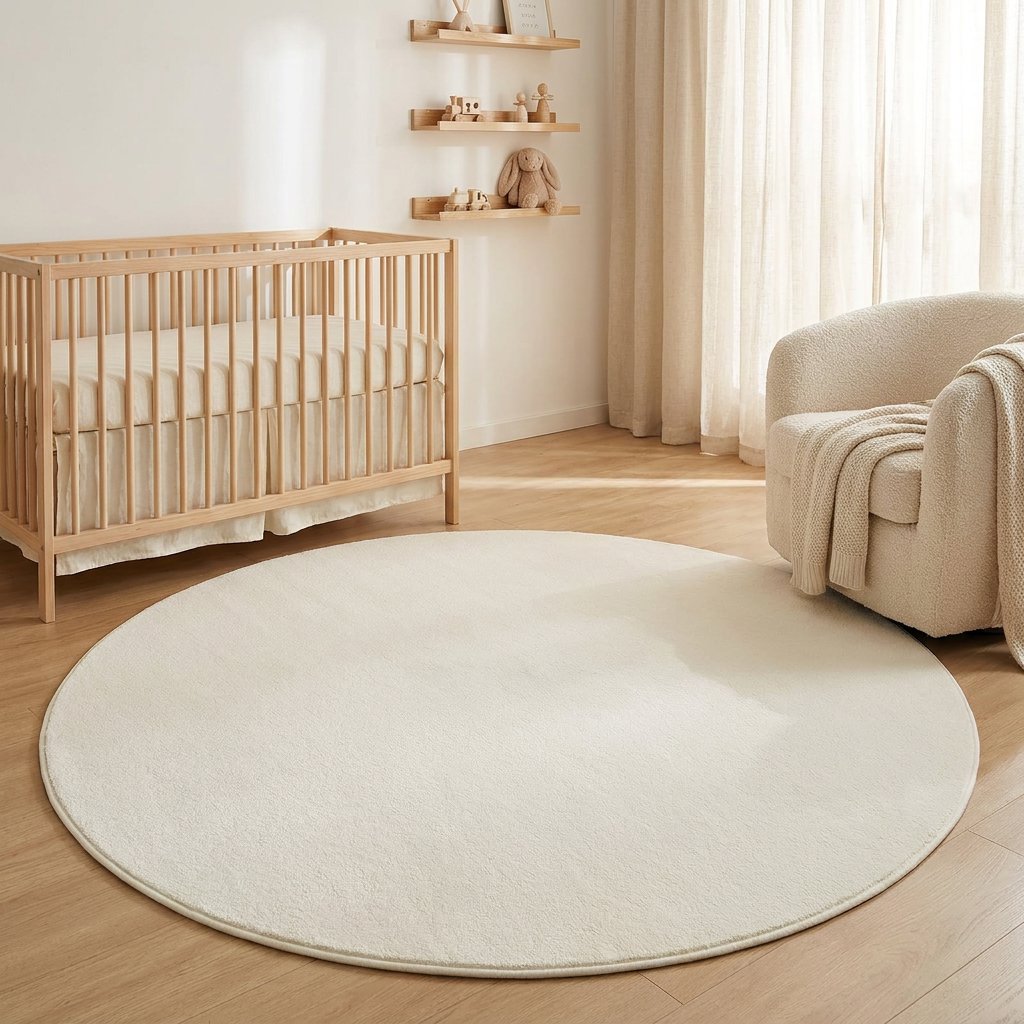 Tapete Infantil Redondo Macio Off-White Tapete Infantil 03 Kabannas 80x80CM 