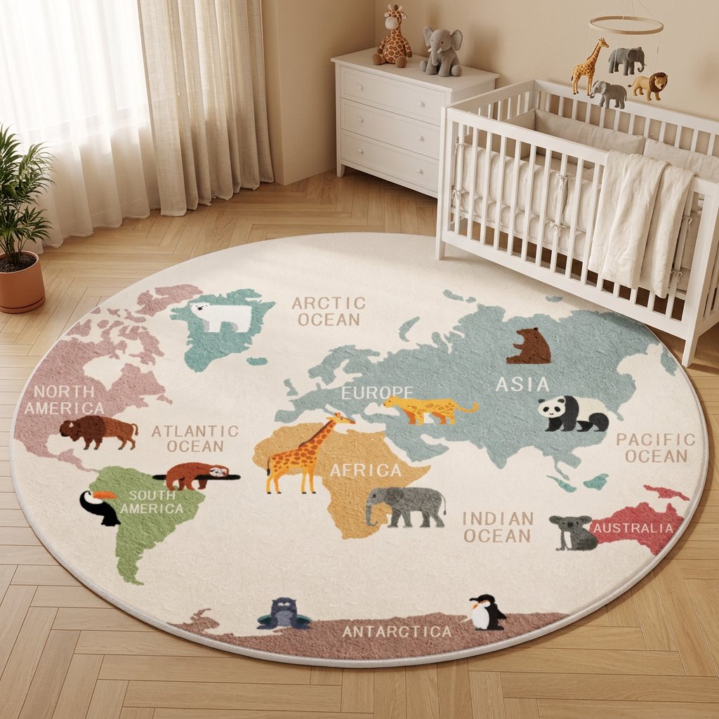 Tapete Infantil Redondo Mapa Mundi Safari Montessori Tapete Infantil 08 Kabannas Mapa mundi 80x80 