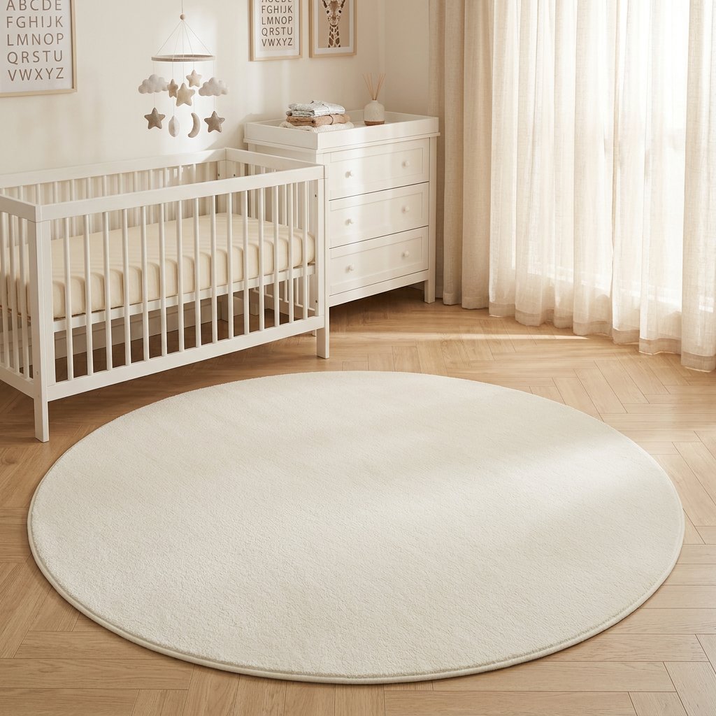 Tapete Infantil Redondo Off-White Macio para Decoração de Quarto Infantil Tapete Infantil Off-White 03 Kabannas Off-white 80x80 