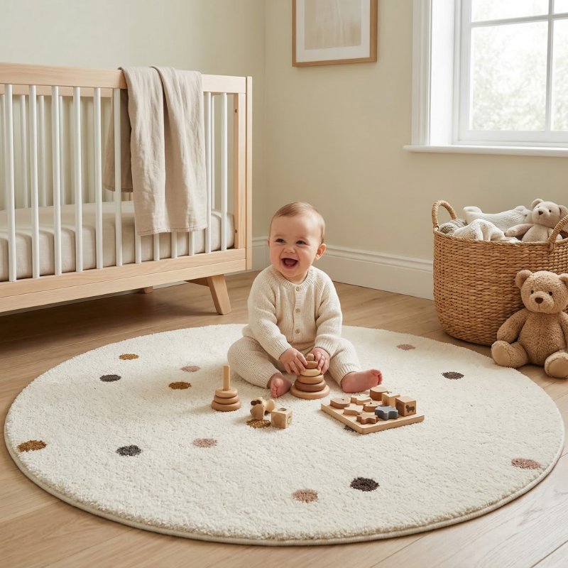 Tapete Infantil Redondo Poá Boho Tons Neutros Tapete Infantil 23 Kabannas 