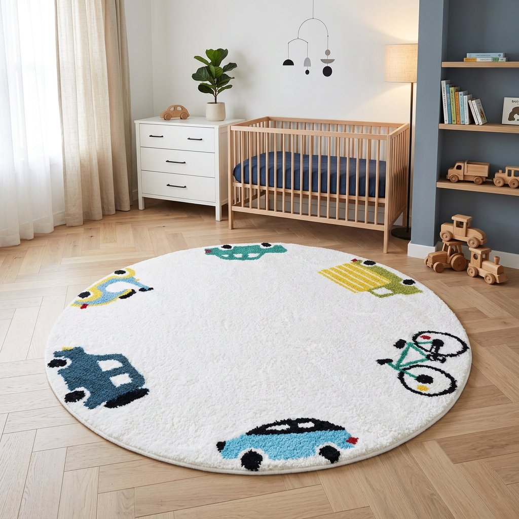 Tapete Infantil Redondo Transportes Coloridos Montessori Tapete Infantil 09 Kabannas Off-white 80x80 