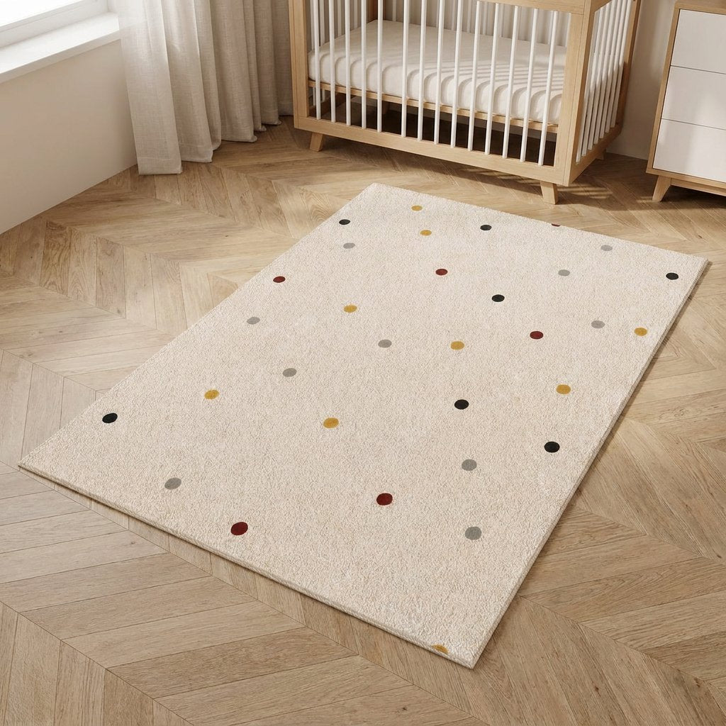 Tapete Infantil Retangular Estampa Poá Colorido Antiderrapante Tapete Infantil 10 Kabannas Creme 80*120 