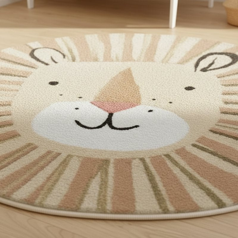 Tapete Leão Infantil Redondo de Cashmere para Quarto Tapete Infantil 01 Kabannas 