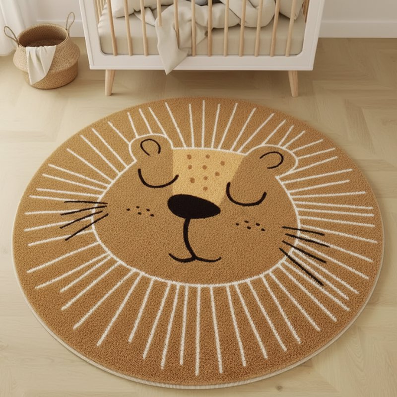 Tapete Leão Infantil Redondo para Quarto Tapete Infantil 13 Kabannas Leão sol 80x80 