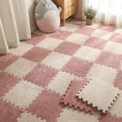 Tapete Modular Encaixe Puzzle Kit 20 Peças Pelúcia Macia Antiderrapante Lavável Tapete de Atividades 01 Kabannas Rosa / Bege 