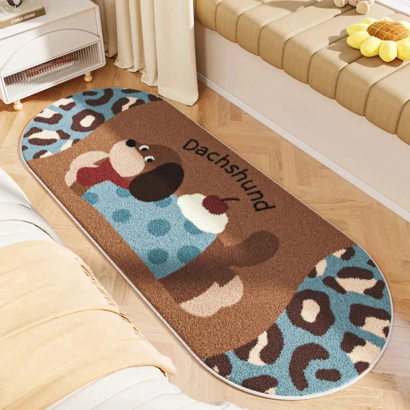 Tapete Oval Dachshund de Pelúcia - Estilo Desenho Animado Tapete Infantil 18 Kabannas Cachorro azul 80x120 