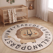 Tapete Redondo Infantil Alfabeto Leão Safari Tapete Infantil 16 Kabannas Bege 80x80 