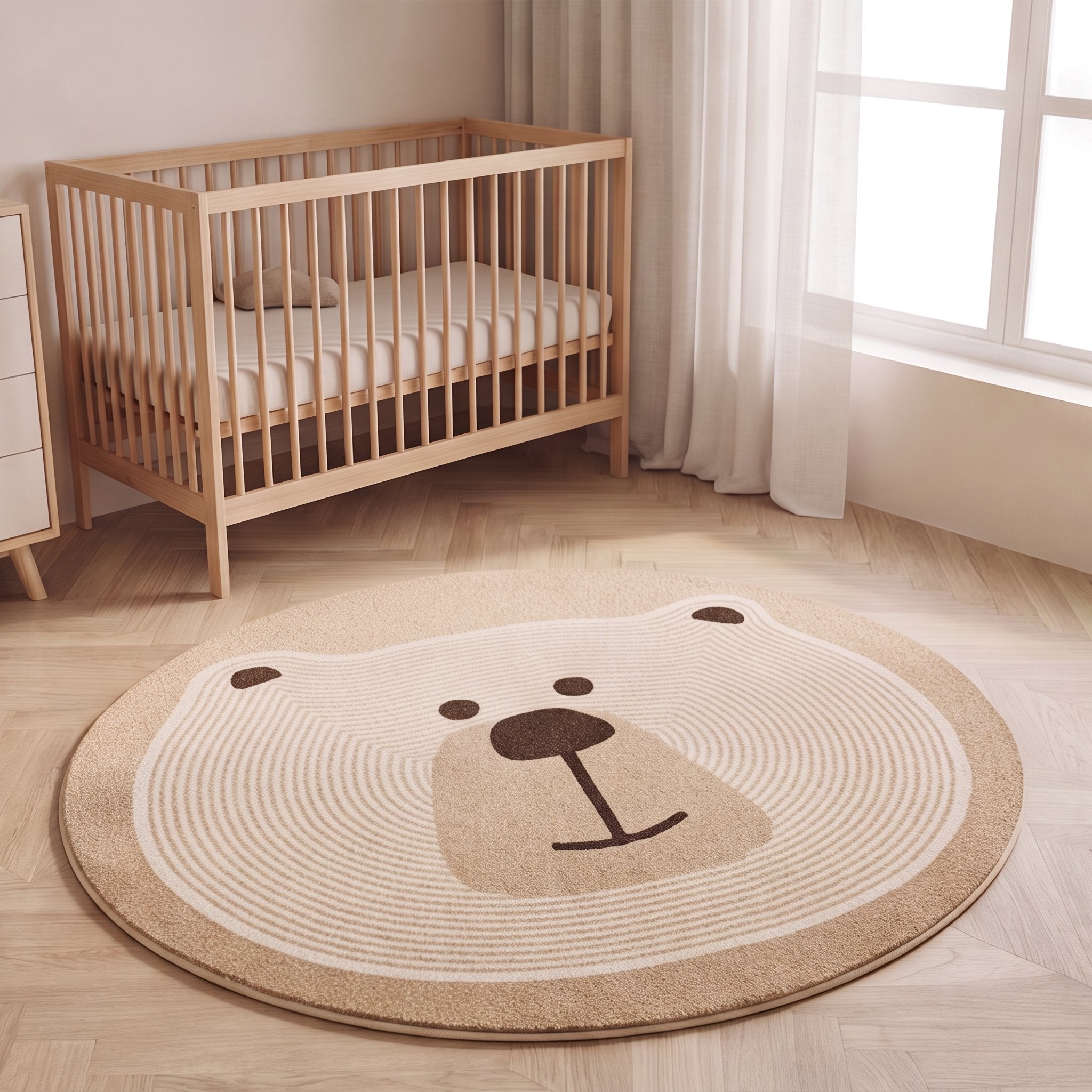Tapete Redondo Infantil Estampa Urso Antiderrapante Lavável Tapete Infantil 14 Kabannas 