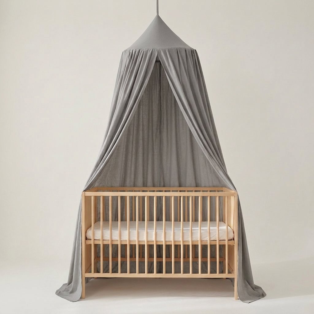 Tenda Dossel Infantil de Algodão para Quarto de Criança Tenda Dossel 01 Kabannas Cinza 270x65 cm 