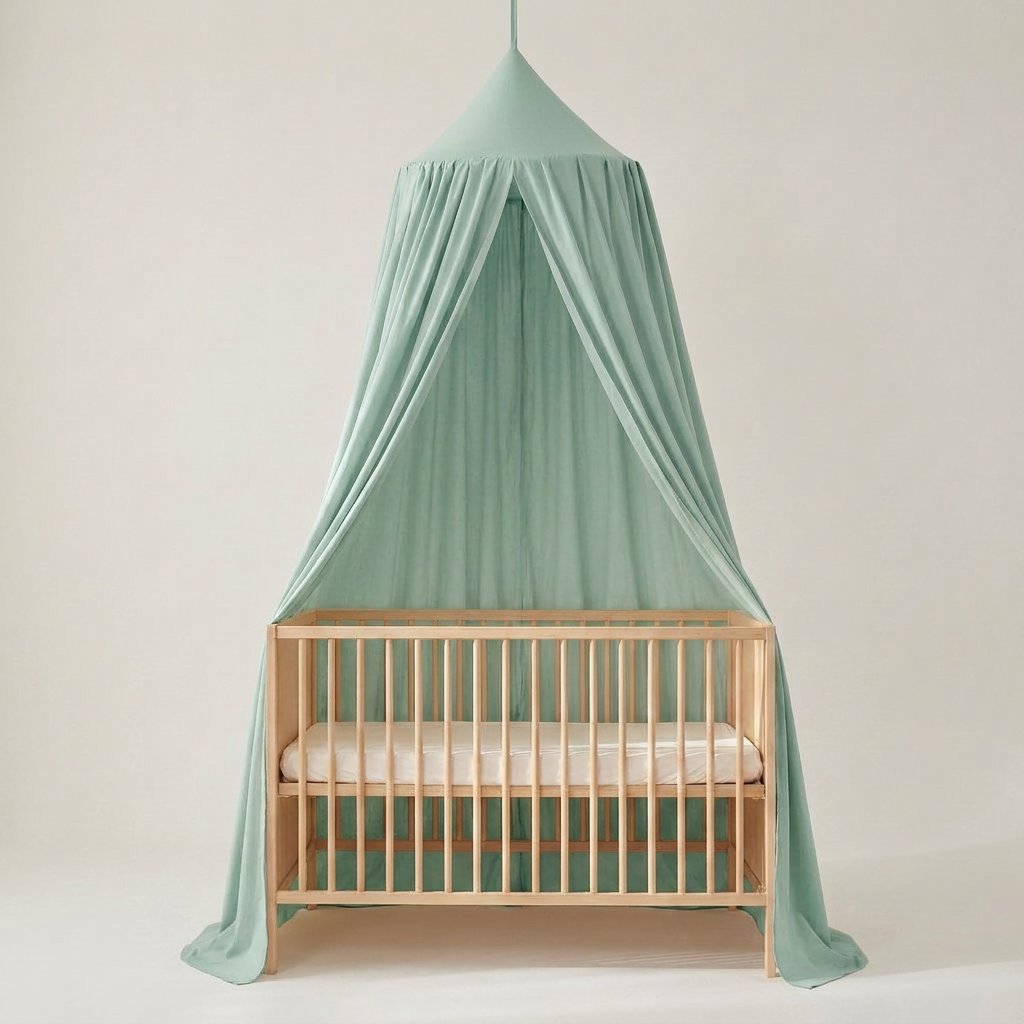 Tenda Dossel Infantil de Algodão para Quarto de Criança Tenda Dossel 01 Kabannas Verde sage 270x65 cm 