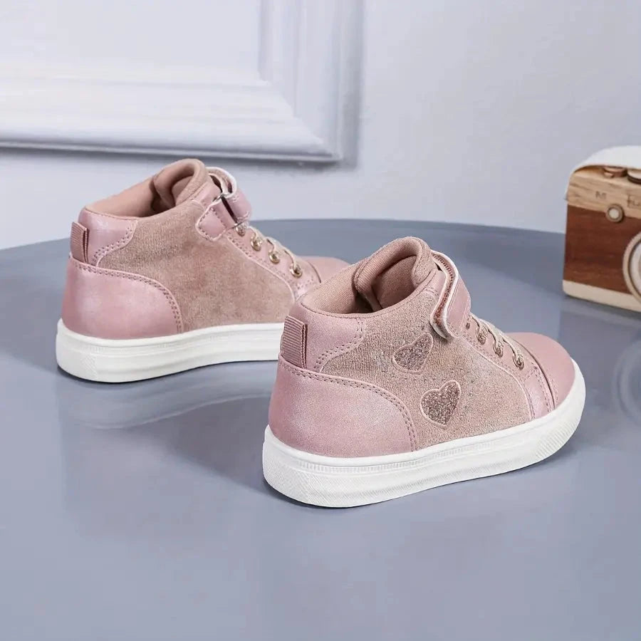 Tênis Cano Alto Infantil Feminino Sneaker Velcro Cadarço Glitter Coração Calçado Infantil 20 Kabannas 