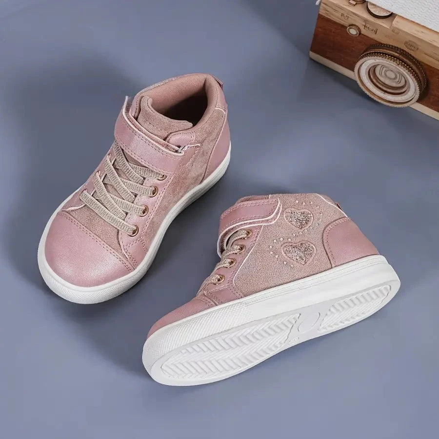 Tênis Cano Alto Infantil Feminino Sneaker Velcro Cadarço Glitter Coração Calçado Infantil 20 Kabannas 