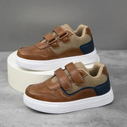 Tênis Infantil Casual Velcro Duplo Couro Sintético com Lona Sola EVA Marrom Calçado Infantil 03 Kabannas 