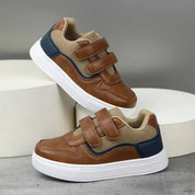 Tênis Infantil Casual Velcro Duplo Couro Sintético com Lona Sola EVA Marrom Calçado Infantil 03 Kabannas 