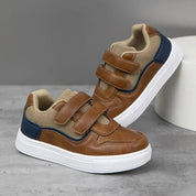 Tênis Infantil Casual Velcro Duplo Couro Sintético com Lona Sola EVA Marrom Calçado Infantil 03 Kabannas Branco e marrom 24 